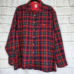 Vintage J.G. Hook Plaid Wool Blend Red Green Button Up Shirt XL